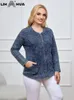 uitloper Lih Hua Dames Plus Size Denim Jas Herfst Katoen Geweven Casual Mode Jas Met Lange Mouwen