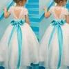 Meisje Jurken Bloem Korte Mouw Vlinder Applique Verkiezing Voor Kinderen Eerste Communie Kleding Prom Gown Hand Made Custom