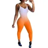 Women's Jumpsuits Women Gradient Print Spaghetti Straps U-shaped Neck Bodycon Bodysuit Casual Style Sports Stretchy Playsuits