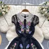 Vestidos Casuais Moda Retro Tribunal Bordado Renda Vestido Evasê Feminino Decote Boneca Manga Curta Magro Festa Roupas Elegantes Vestidos De Fiesta 2023