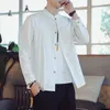 Ethnic Clothing Chinese Style White Elegant Dress Cotton Linen Vintage Blouse Long Sleeve Shirt For Young Men Mandarin Collar Buckle