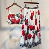 Two Piece Dress Print Women piece Sets Spaghetti Strap Camis Tank Tops Pleated Midi Skirt Female Sexy Set Suits Party Club Wear 230617