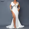 Elegante Simples Sereia Sexy Vestidos de Noiva Marfim Muçulmanos Vestidos de Noiva para Noiva Cetim Renda Mangas Compridas Vestidos De Novia