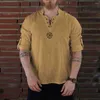 Camisas casuais masculinas Camisa vintage masculina Medieval Viking Pirata Linho Camiseta nórdica Cosplay Camiseta com cadarço respirável Streetwear