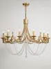 Lustres retrô francês bronze led vela lustre cristal iluminação estilo americano modelo quarto lâmpada de teto para sala de estar