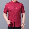 Etnische Kleding Tang Pak Top Mannen Zomer Tai Chi Uniform Shirt Blouse Patroon Korte Mouw Traditionele Chinese Kleding