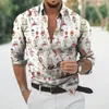 Camisas Casuais Masculinas Padrão de Desenhos Animados de Natal Série Masculina Manga Longa Botão de Lapela Moda Clássica Camisa Havaiana Confortável Solta