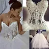 Vestidos de noiva linha A populares Querida até o chão Vestidos de noiva princesa com renda frisada com pérolas Custom Made258K