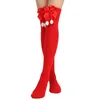 Women Socks Cottvoladies randiga strumpor Lång bomullsstrumpor Varm julstrumpa Xmas Bowknot Boll lår högt över knäet