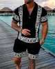 Herrespår 3D Golden Mönster Herrens lapel dragkedjor Polo skjorta spårning Set Men's Clothing Summer Short Sleeved Polo Shirt Beach Shirt 2-Piece Set 230617