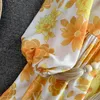 Robes décontractées mode fleur imprimé robe courte avec ceintures col montant à manches longues simple boutonnage coréen taille haute dames robes robe 2023