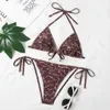 Designer fashion summer swimwear Bikini Women's Sexy Triangle Split Letter Set Fashion Swimsuit Simple Strap Casual Thin Slim Beachwear with Waist Chain