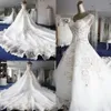 2018 New Designer Top Quality A-Line robes de mariée robe de bal magnifique et mancherons avec décolleté en V cristaux robes de mariée239y