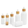 Vitt porslinglas Essential Oil Bottles Skin Care Serum Droper Bottle With Bamboo Pipette 10 ml 15 ml 20 ml 30 ml 50 ml 100 ml Gruun