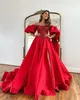 Elegant Red Prom Dresses Sequins Top Off Shoulder A Line Party Evening Gowns Pleats Slit Semi Formal Red Carpet Long Special Occasion dress