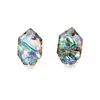 Stud Earrings Natural Abalone Mother Pearl Stone Geometric Big