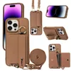 Crossbody Litchi Leather Alça de pulso Cartões Slots Holder Wallet Cases Para iPhone 14 Pro Max 13 12 11 Kickstand Ring Phone Funda