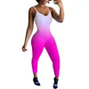 Women's Jumpsuits Women Gradient Print Spaghetti Straps U-shaped Neck Bodycon Bodysuit Casual Style Sports Stretchy Playsuits