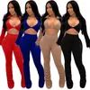 Pantalon deux pièces pour femmes Sexy Peice Set pour femmes Ensembles assortis Club Wear Ruched Stacked Flare Sleeve Crop Top And Party Birthday Co Ord
