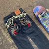 Jeans masculino American Hip Hop street Demon Killer para homens y2k High Street Harajuku Calça gótica de perna larga Calça jeans reta solta 230617