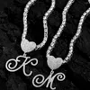 Chains Flatfoosie Iced Out A-Z Cursive Letter Pendant Necklace For Women Bling Crystal Heart Initial Tennis Chain Jewelry