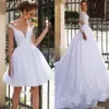 Beach Short Wedding Dresses 2 in 1 with Sleeves Lace Applique Vestido de Noiva Floor Length Tulle Princess Bridal Gown Wedding Dre299o