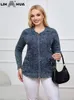 uitloper Lih Hua Dames Plus Size Denim Jas Herfst Katoen Geweven Casual Mode Jas Met Lange Mouwen