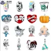 För Pandora Charms Authentic 925 Silver Pärlor Dangle Pumpkin Baby Carriage Kitten Fish Bead