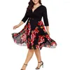 Party Dresses Women V Neck Wrap Chiffon Floral Long Sleeve Plus Size Prom Dress Loose For 2023 Sundress Robe Femme