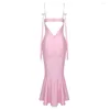 Abiti casual 2023 Summer Pink Color Long Tie Spaghetti Strap Mermaid Dress Grace Woman Evening Birthday Party Outfit