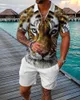 Herren-Trainingsanzüge, Der König der Löwen, Herren-Sportanzüge, Sommer-Animal-Fierce-Tiger-Trainingsanzug, Kurzarm-Poloshirt-Shorts, 2-teiliges Set für Herrenkleidung Y2k 230617