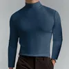 Herr t-shirts herrhög hals smal passar långärmad t-shirt turtleneck för män smal elastisk tunn pullover 230617