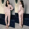 Vêtements de nuit pour femmes rose femmes 3 pièces pyjamas ensemble boutonné hauts pantalons sommeil costume dentelle vêtements de nuit tenues maison vêtements salon porter