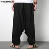 Pants INCERUN Streetwear Harem Pants Men Hiphop Drop Crotch Cotton Joggers Wide Leg Pants Trousers Men Chic Loose Pantalones Hombre