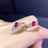 Cluster Rings Fashion Cute Flowers S925 Silver Natural Red Ruby Gem Ring Gemstone Woman Girl Weddings Gift Jewelry