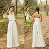 2020 Elegante Bruiloft Jumpsuit Halter A Line Sexy Back Enkellange Boho Trouwjurk Goedkope Bruids Broekpak Robes De mariee302o