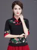 Ubranie etniczne Cheongsam damskie topy w rozmiarze 2023 Summer mody bawełniany manualny haft haftowy kołnierz chiński styl koszule Qipao