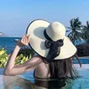 Chapéus de aba larga 2023 verão feminino praia viagens chapéu de palha à beira-mar grande protetor solar guarda-sol férias dobrável moda sol grande