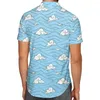 Herren Freizeithemden Frühling Sommer Herren Knopf Revers Hellblaues Hemd Weiß Xiangyun 3D-Druckmuster Hawaiian Kurzarm