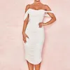 Casual Dresses Women Cocktail Party Dress Pleated Mesh Bodycon Midi Off Shoulder Slash Neck Elegant Backless Simple Ruched