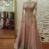 Blush Rose or à manches longues robes de mariée pour les femmes portent des appliques de dentelle cristal Abiye Dubai Caftan musulman robes de soirée de mariage300k