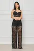 Women's Two Piece Pants 2023 Sexy Lace Top-Selling Product Fashion Suit Sleeveless Strapless Short Top Long Pure Color 2 Sets Women Outifits