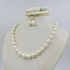 Collier boucles d'oreilles ensemble 11-12MM géant naturel blanc baroque grand fil collier de perles/bracelet/boucle d'oreille forte aspiration boucle magnétique
