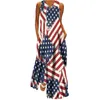 Vestidos Casuais American Flag Dress Moda Feminina Festa Noite Maxi Manga Longa Robes Vestido Eua Vestido de Verão Vintage Praia