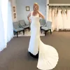 Vintage Gelinlik Kare Boyun Gelin Gowns Düğmeler ile Leeeless saten vestidos de novia süpürme treni 326 326