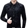 Męskie koszule męskie męskie zielone aksamitne kwiatowe 2023 Slim Fit Long Rleeve Velor Shirt Men Button Down Mężczyzna