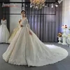 2020 Light Champagne V Neck Crystal Lace Ball Gown Wedding Dresses Muslim Long Sleeves Open Back Plus Size Bridal Gown Real Pictur288b