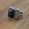 Cluster Rings D 925 Sterling Silver Color Antique Turkey Ring For Men Black With Stone Natural Onyx Gioielli maschili turchi