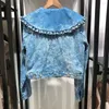 Kurtki damskie 2023 Spring Women Dżins Top Retro Ruffled Blue Kurtka