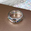 Alianças de Casamento Luxo Feminino Verde Zircão Anel Moderno Cor Prata Redonda Para Mulheres Charm Pinky Pequena Pedra Azul Noivado